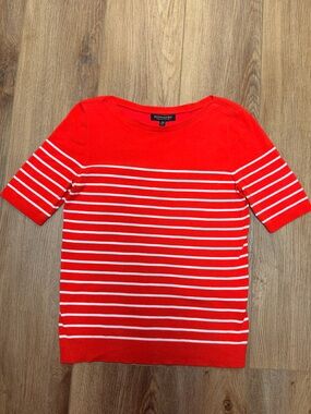 Banana Republic XS Red White Breton Stripe Knit Top Nautical Stretch Cotton
